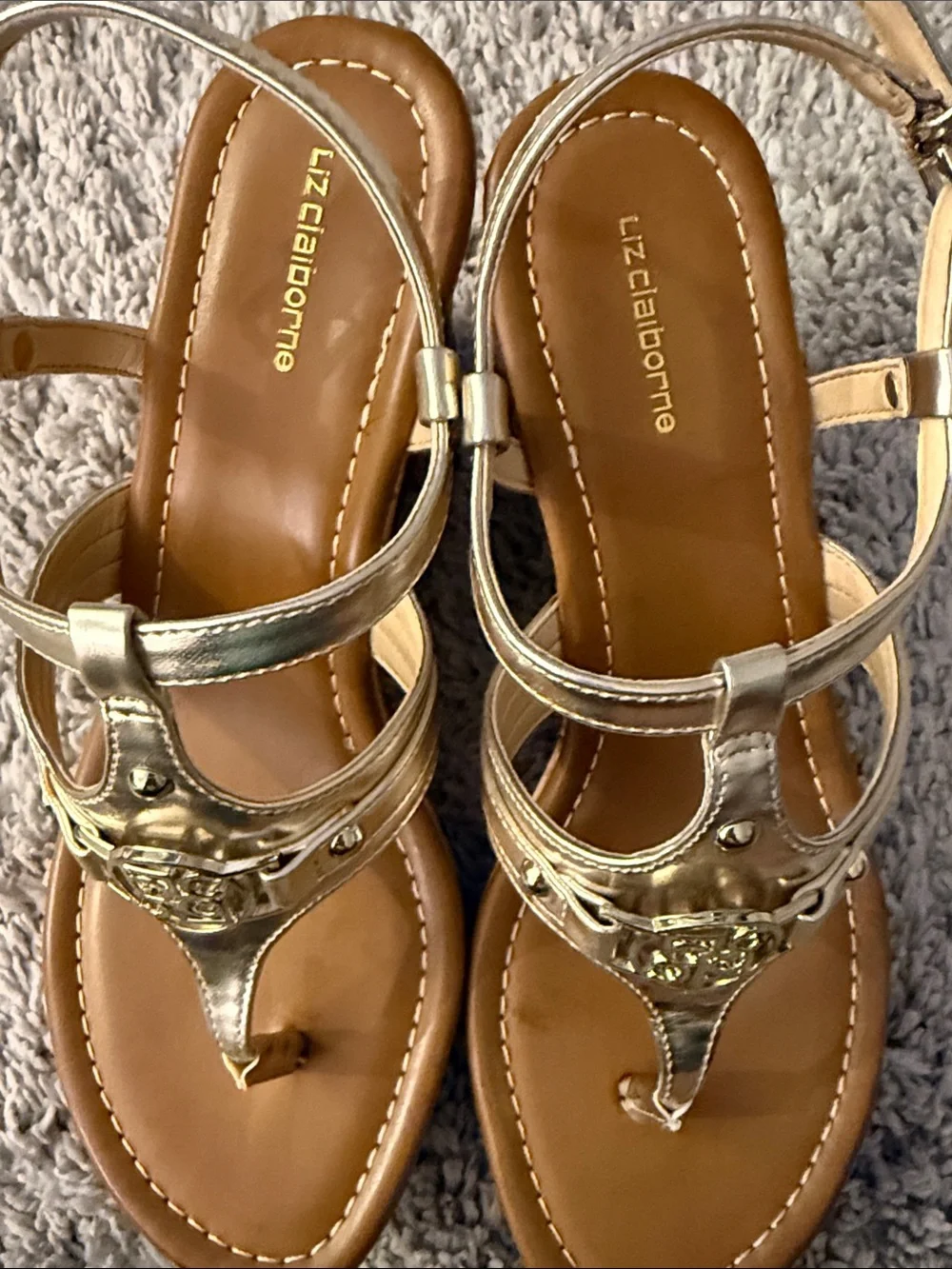 Liz Claiborne Metallic Gold T-Strap Sandals